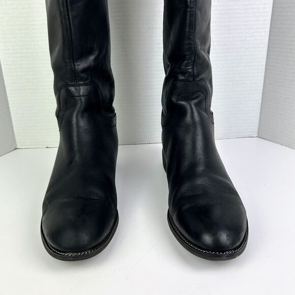 Franco Sarto Brindley Knee High Black Leather Riding Boots w/ Chain Detail 11 - Picture 7 of 15